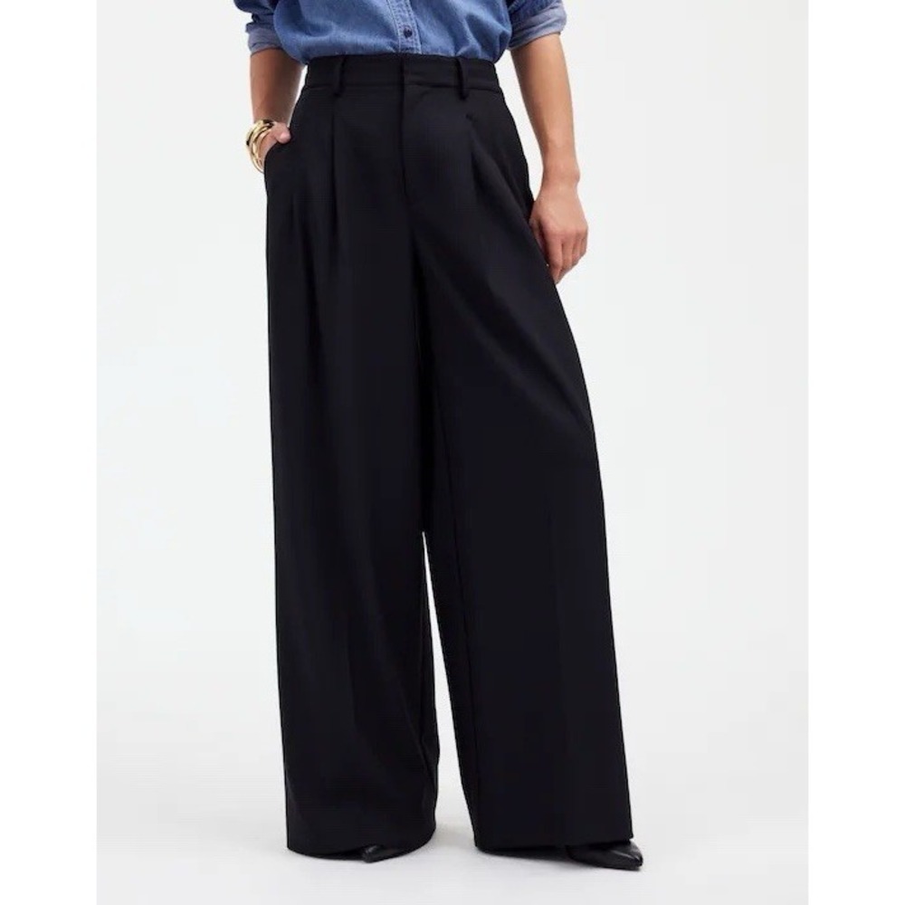 Madewell The Harlow Superwide-Leg Trouser Black Size 2 Pleated High Rise - Picture 1 of 12